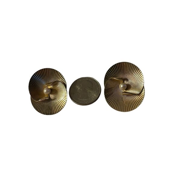 VTG Napier Sterling Layered Faux Pearl Earrings Gold Tone Atomic Modernist‎ MCM main image 3